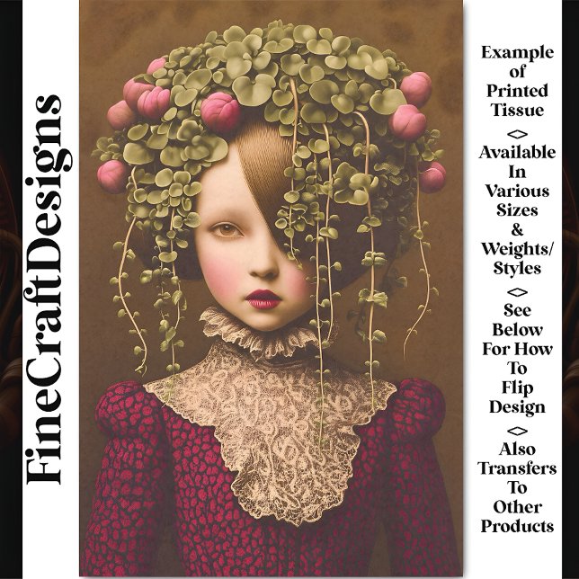 Papier Mousseline Fille victorienne, Bureaux roses Vin vert BF1 Déco (Créateur téléchargé)