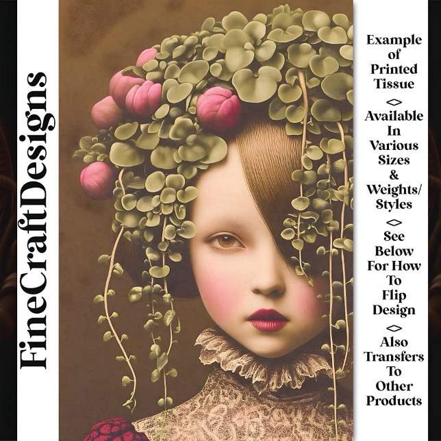 Papier Mousseline Fille victorienne, Bureaux roses Vin vert BF2 Déco (Créateur téléchargé)