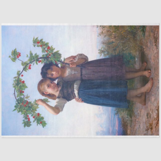 Papier Mousseline Filles avec la Branche Cerise, Bouguereau (Recto)