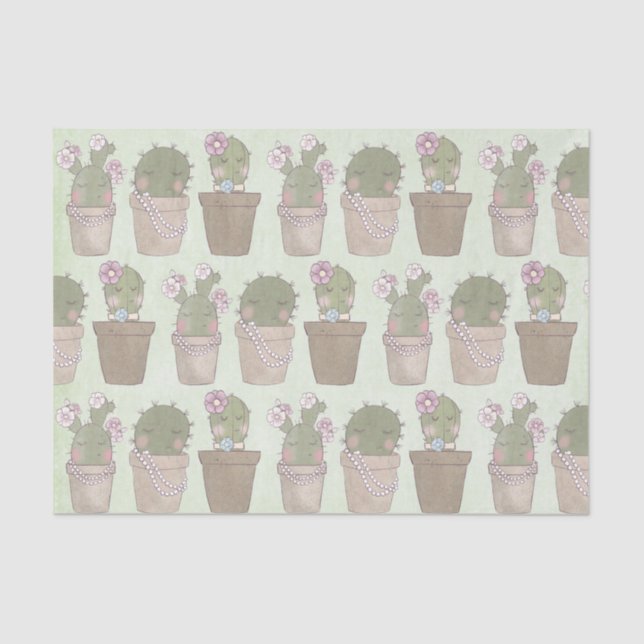 Papier Mousseline Filles Cactus mignonnes portant Motif bijoux (Recto)