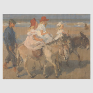Papier Mousseline Filles équitation ânes sur la plage (Isaac Israels