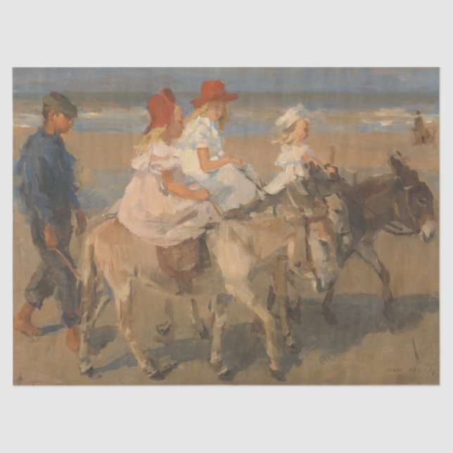 Papier Mousseline Filles équitation ânes sur la plage (Isaac Israels (Recto)