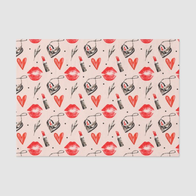 Papier Mousseline Filles Lèvres Lipstick (Design 26 Red Series) (Recto)