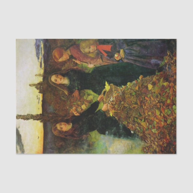 Papier Mousseline Filles ramassant des feuilles d'automne pour un fe (Recto)