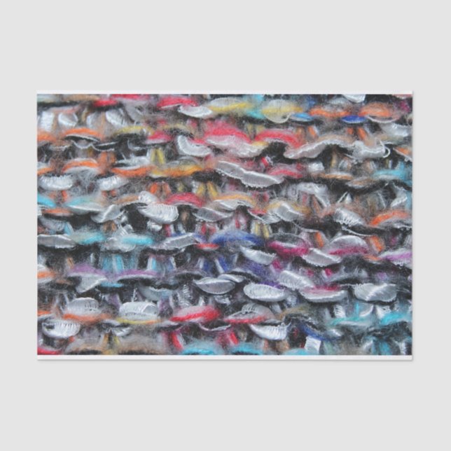 Papier Mousseline Fils de laine confits colorés (Recto)