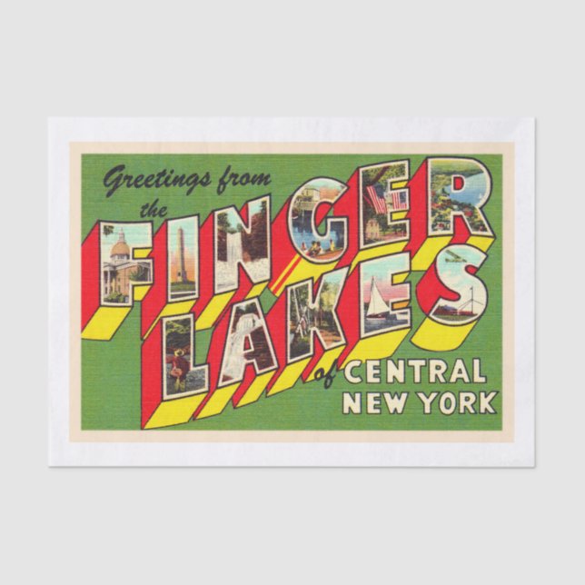 Papier Mousseline Finger Lakes New York New York Grande lettre Carte (Recto)