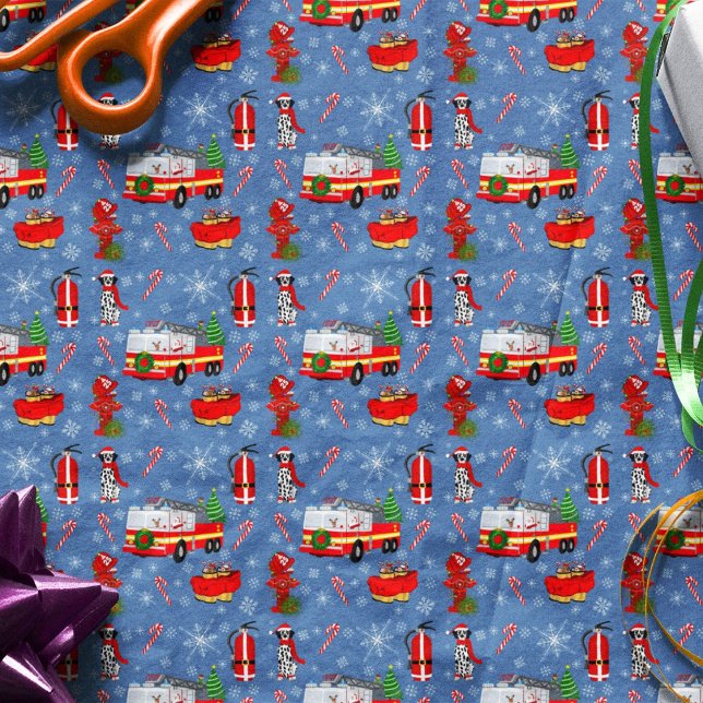 Papier Mousseline Firefighter Christmas With Santa and Dalmatian    (Créateur téléchargé)