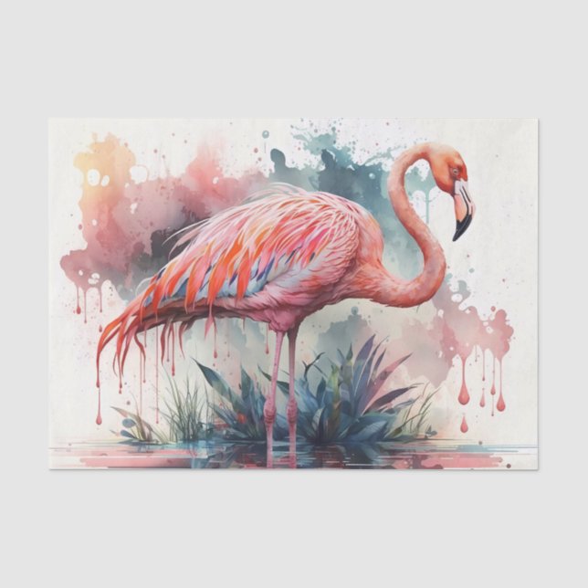 Papier Mousseline Flamant Rose Aquarelle  (Recto)