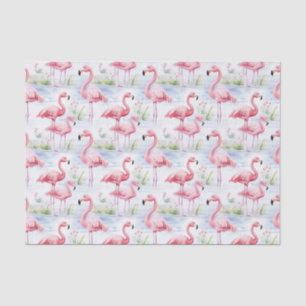 Papier Mousseline Flamant rose aquarelle