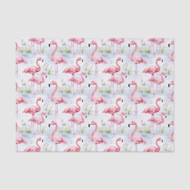 Papier Mousseline Flamant rose aquarelle (Recto)