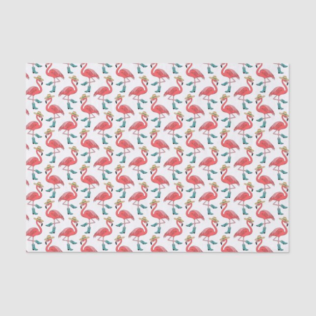 Papier Mousseline Flamant rose Boots Cowboy et Motif Casquette (Recto)