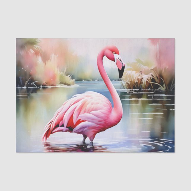 Papier Mousseline Flamant rose dans l'eau (Recto)