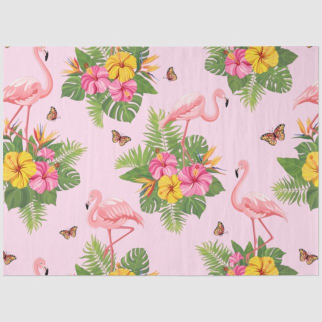 Papier Mousseline Flamant rose et Papillons 1 (Recto)