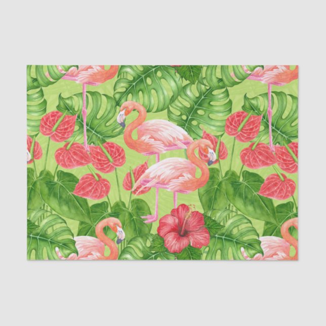 Papier Mousseline Flamant rose et plantes tropicaux (Recto)