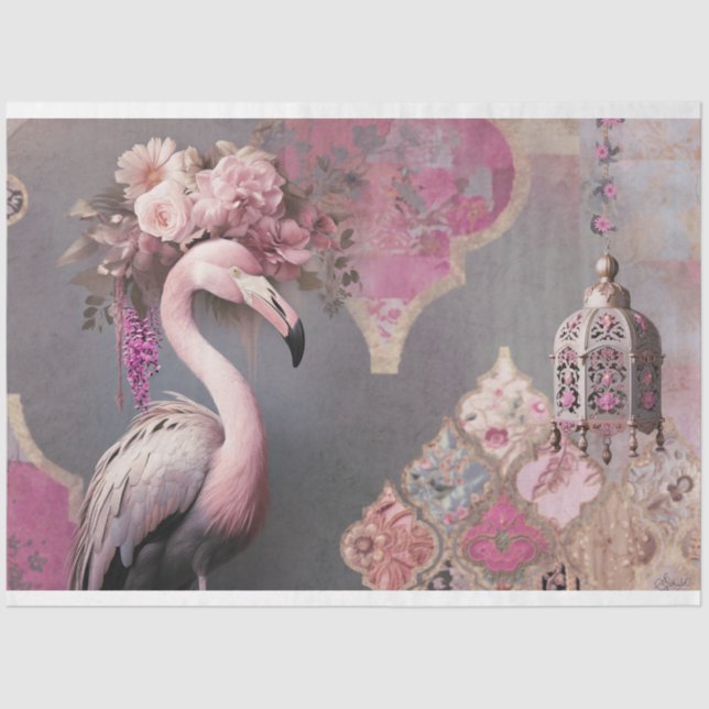 Papier Mousseline Flamant rose flamboyant Floral et Lanterne Arabesq (Recto)