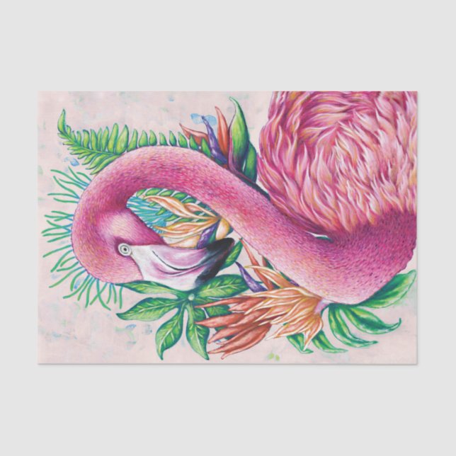 Papier Mousseline Flamant rose Oiseau Tropical Floral Funny Tissu Pa (Recto)