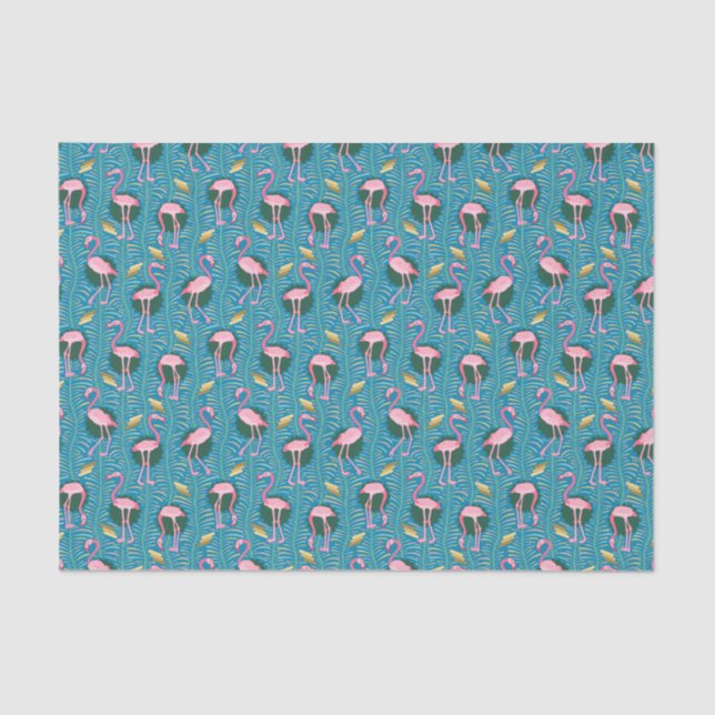 Papier Mousseline Flamant rose Oiseaux Motif 20 ans Deco Ferns Or Tu (Recto)