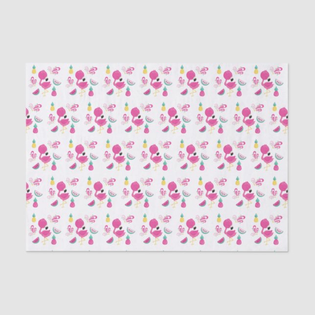 Papier Mousseline Flamant rose rose avec pastèque et ananas (Recto)