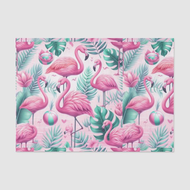 Papier Mousseline Flamant rose rose Conception tropicale (Recto)