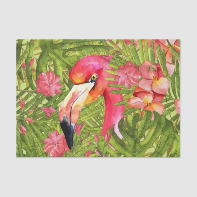 Papier Mousseline Flamant rose rose dans la paume et la jungle de (Recto)