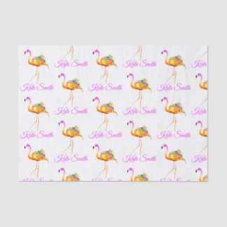Papier Mousseline Flamant rose rose et or | fleurs d'aquarelle 