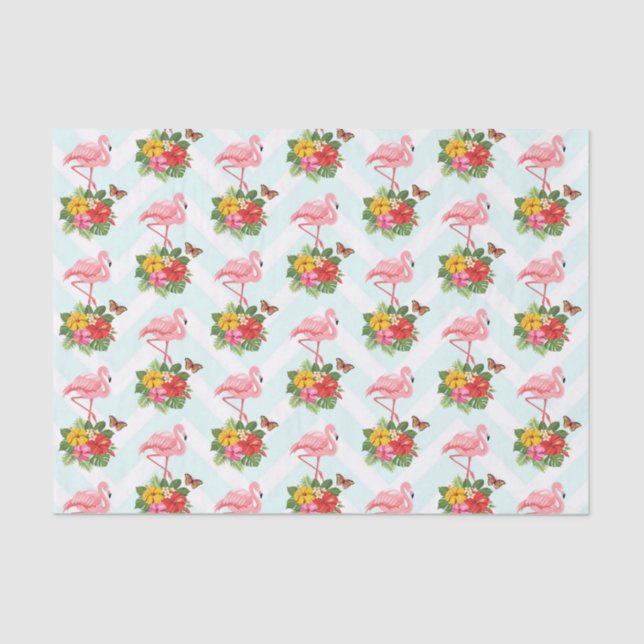 Papier Mousseline Flamant rose rose & Hibiscus Tropical Fancy Motif (Recto)