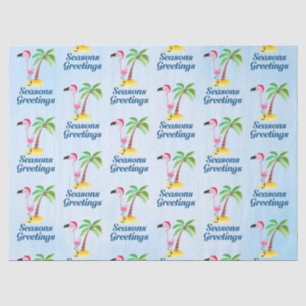 Papier Mousseline Flamant rose rose Joyeuses Fêtes à Santa Hat