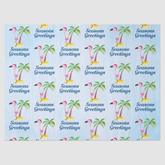 Papier Mousseline Flamant rose rose Joyeuses Fêtes à Santa Hat (Recto)