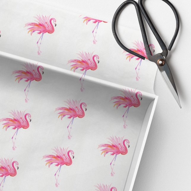 Papier Mousseline Flamant rose rose Motif Beach (Pink flamingo tissue paper watercolor art by Victoria Grigaliunas Do Tell A Belle)
