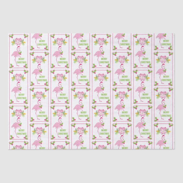 Papier Mousseline Flamant rose rose Motif de Noël tropical (Recto)