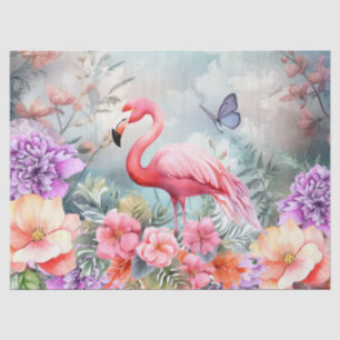 Papier Mousseline Flamant rose rose tropical et florale aquarelle