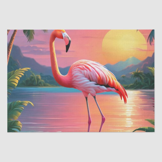 Papier Mousseline Flamant rose Sunset Tropical Beach (Recto)