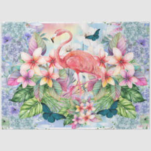 Papier Mousseline Flamant rose tropical et florale aquarelle