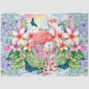 Papier Mousseline Flamant rose tropical et florale aquarelle