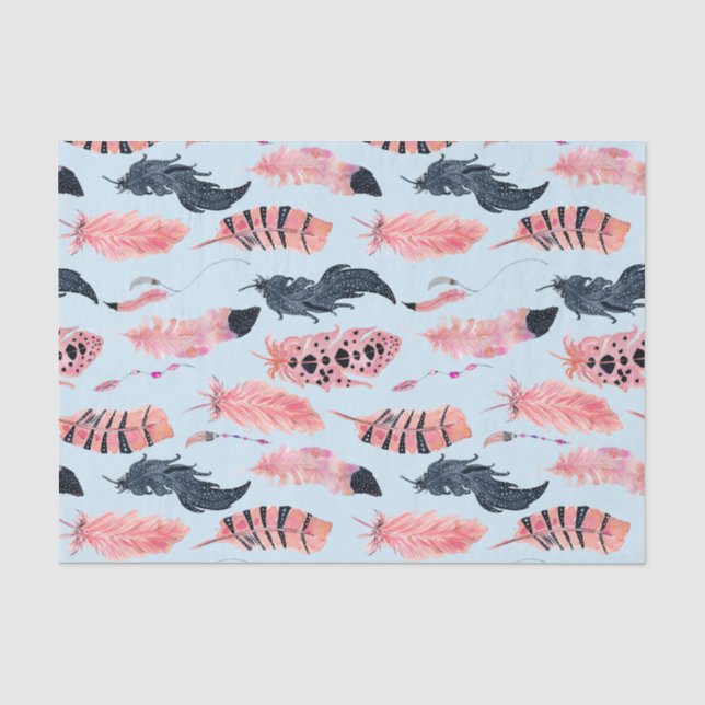Papier Mousseline Flamant Rose Tropical Plumes Mignonnes (Recto)