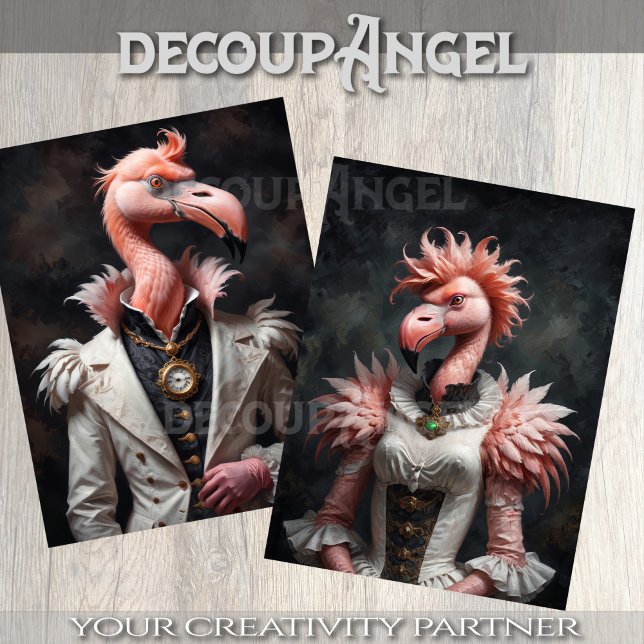 Papier Mousseline Flamant rose victorien Couple -Découpage- (Créateur téléchargé)
