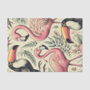 Papier Mousseline Flamant rose vintage et Toucan sans couture
