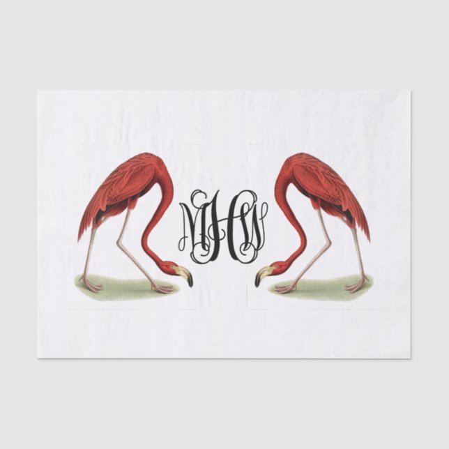 Papier Mousseline Flamants rose Monogramme de vigne noire Script DIY (Recto)