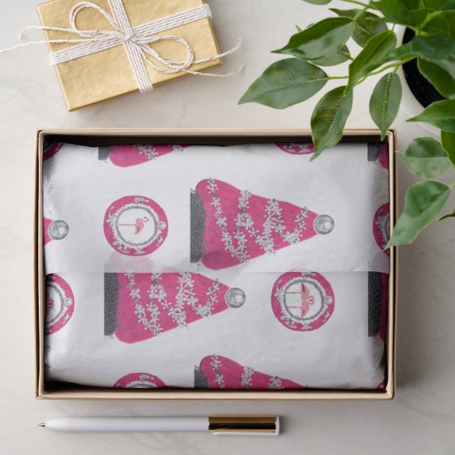 Papier Mousseline Flamants roses de Noël Glamour (Cadeau)