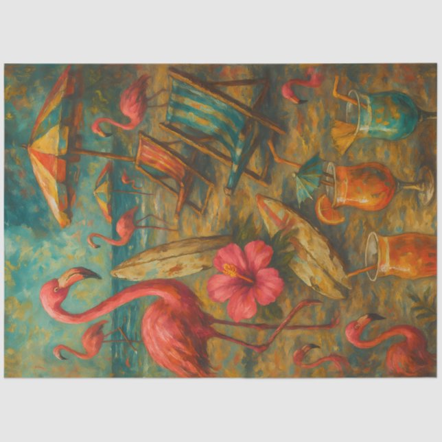 Papier Mousseline Flamants roses – Découpage côtier tropical (Recto)
