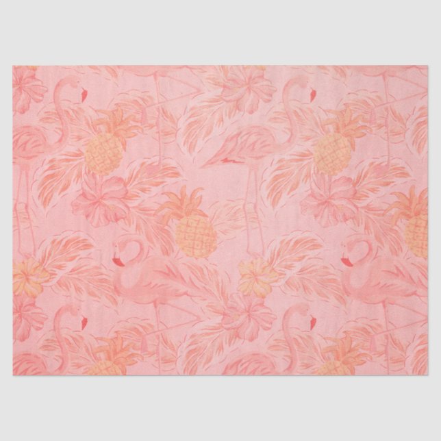 Papier Mousseline Flamants roses et ananas (Recto)