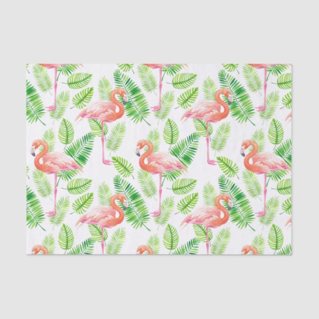 Papier Mousseline Flamants roses et feuilles tropicaux (Recto)