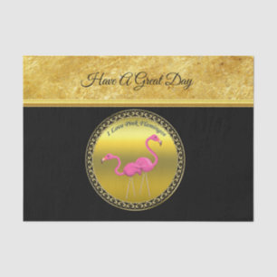 Papier Mousseline Flamants roses roses assemblés texture feuille or