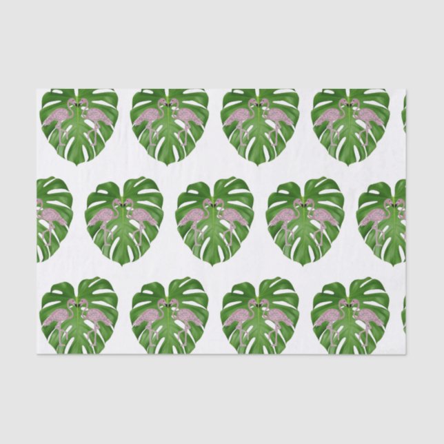 Papier Mousseline Flamants roses roses Flamant rose Monstera (Recto)