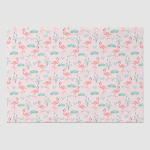 Papier Mousseline Flamants roses roses Green Palm Feuilles Tropical