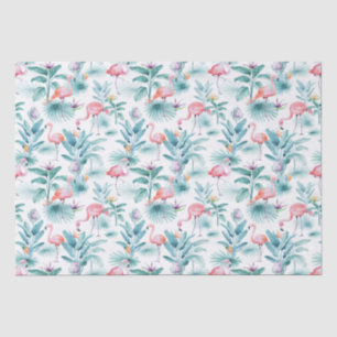 Papier Mousseline Flamants roses tropicaux feuille motif
