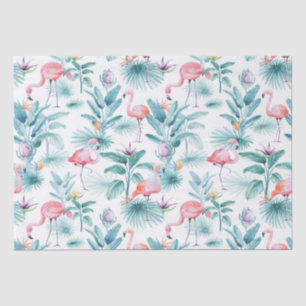 Papier Mousseline Flamants roses tropicaux feuille motif