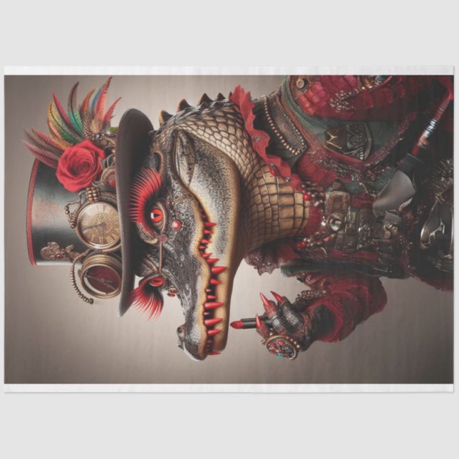 Papier Mousseline Flamboyant Steampunk Style Alligator Decoupage (Recto)