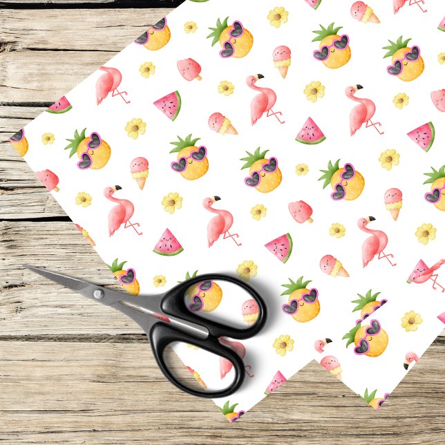 Papier Mousseline flamingo, ananas, design d'été (Créateur téléchargé)