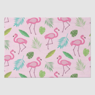 Papier Mousseline Flamingo rose avec des feuilles tropicaux